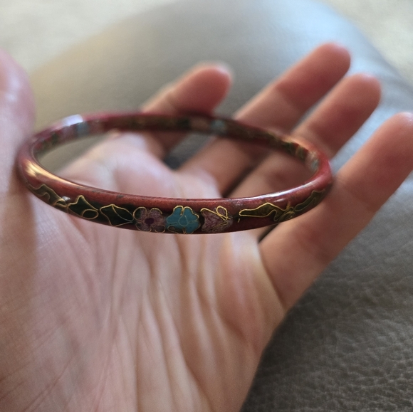 Vintage Red Floral Cloisonne Enamel Bangle - Picture 8 of 8